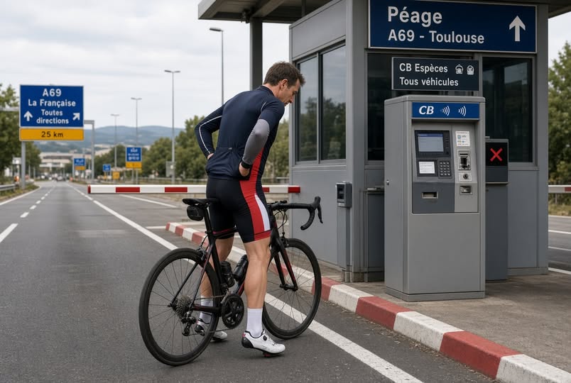 Image rare de mobilité douce sur l’A69. Mais même ce cycliste devra passer à la caisse... 797904772 122117486325321410 7356031716125476110 n